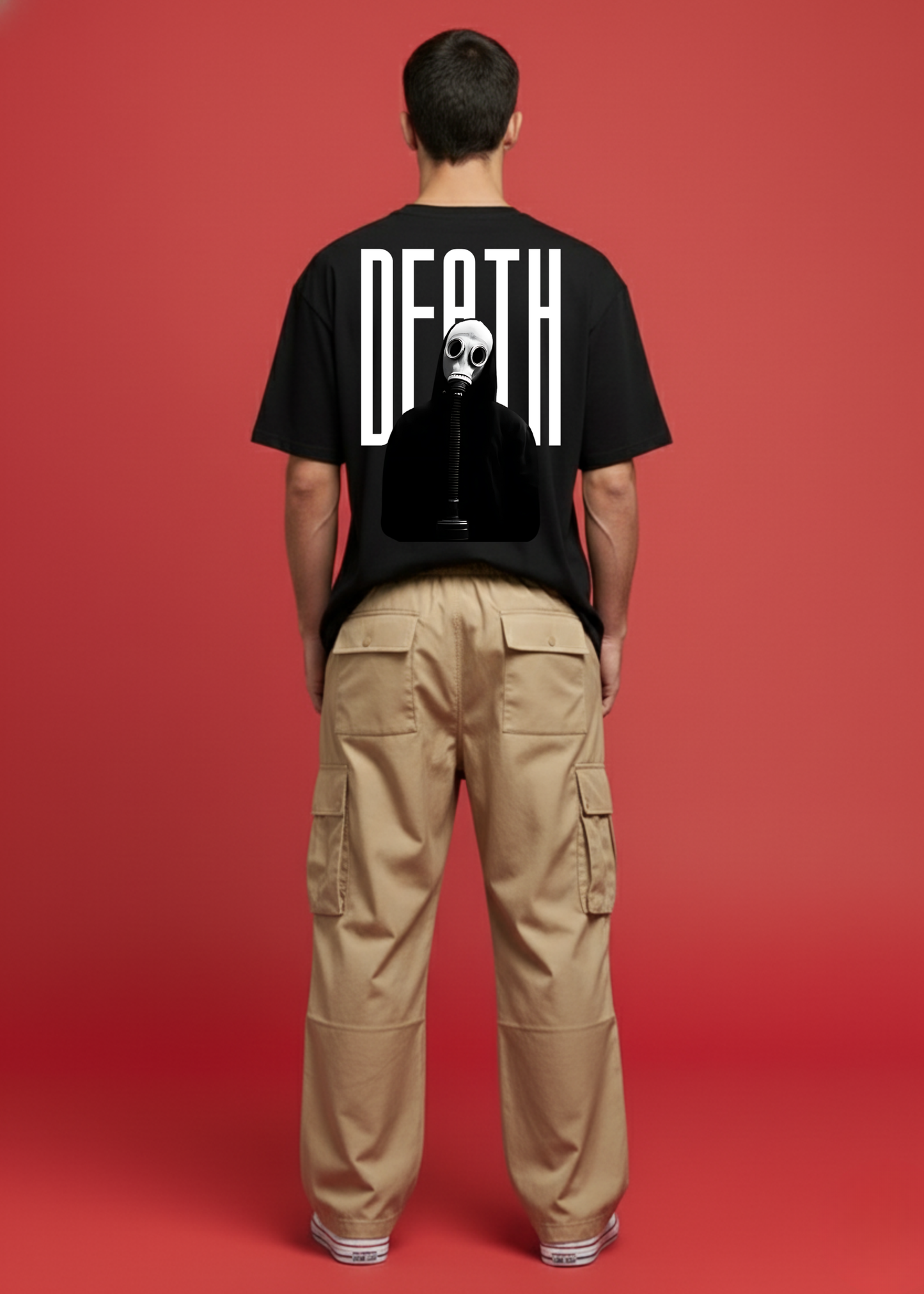 Dophoulder Tee with Beige Baggy Cargo