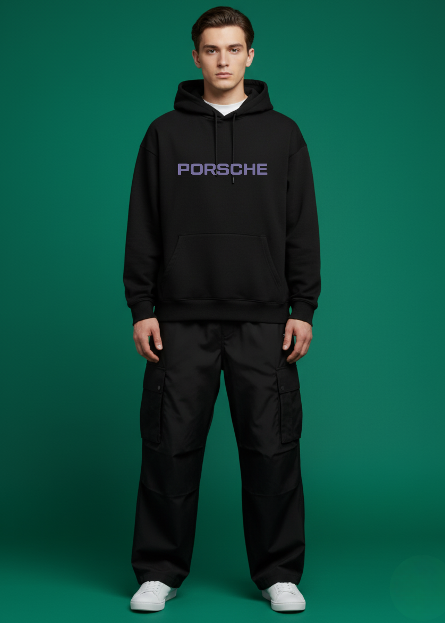 Genz Black Baggy and Oversized Hoodie Set
