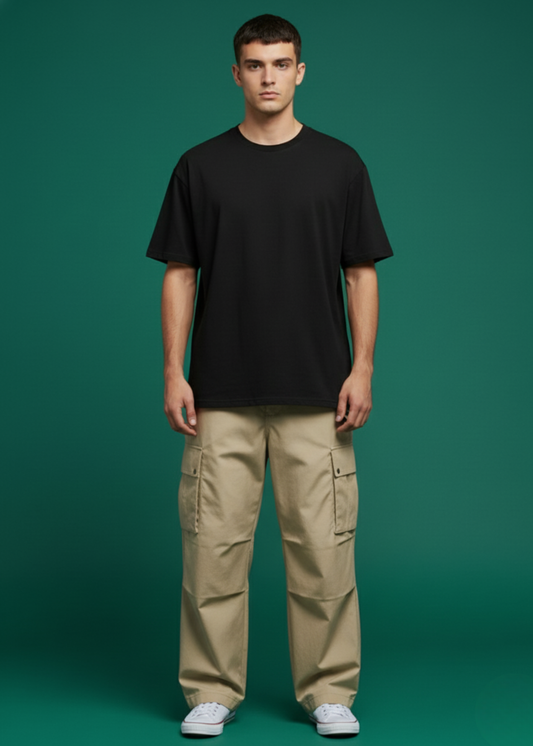 Beige Baggy Cargo with Dropshouder Tee