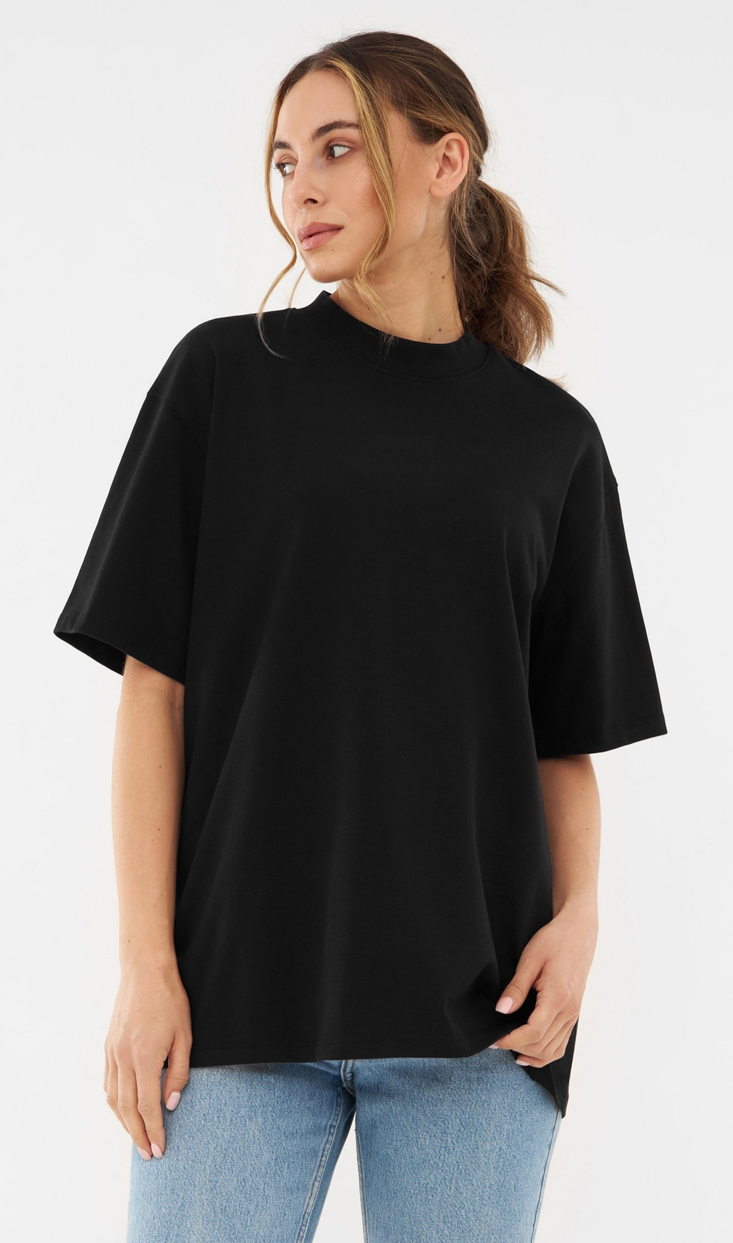 Women's Plain Black Drop Shoulder Tee